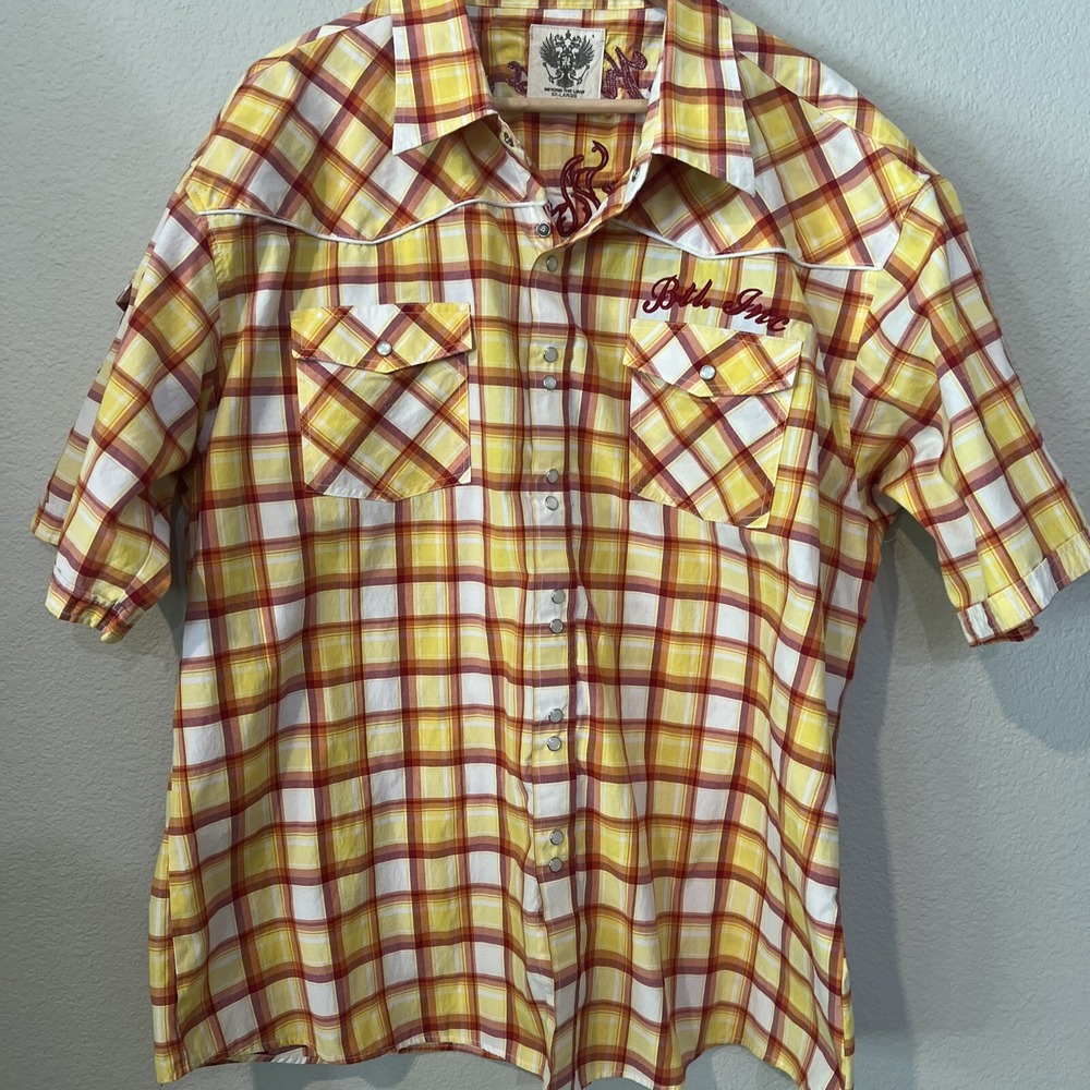 Beyond YELLOW PLAID The Limit Men's Shirt Vintage Vibe Y2K Western Retro 3XL